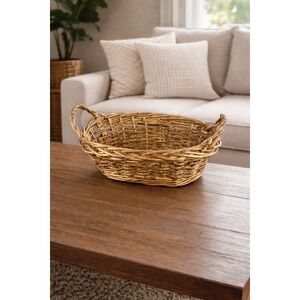 Vintage Gold Glitter Wicker Basket with Handles | Rustic Cottage Decor